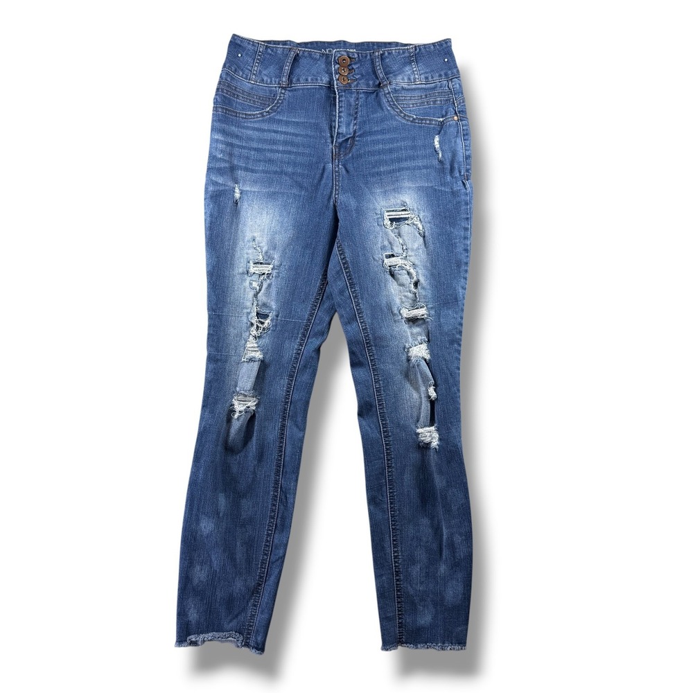 No Boundaries High Rise Sculpting Skinny Jeans Distressed Blue Size‎ 15